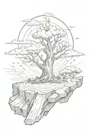 Sun rays through clouds on a tree stump   tattoo design idea
