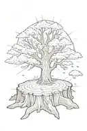 Sun rays through clouds on a tree stump   tattoo design idea
