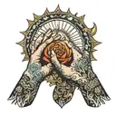 twii oh hands touching sunlight in the background  tattoo design idea