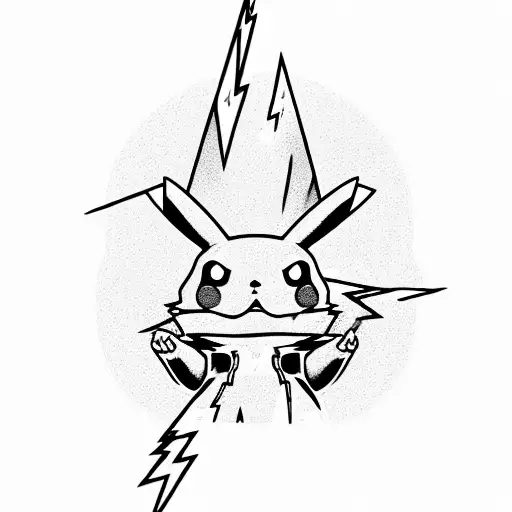 A new-school design featuring a Pikachu snorting a line of cocaine shaped like a lightning bolt tattoo design idea