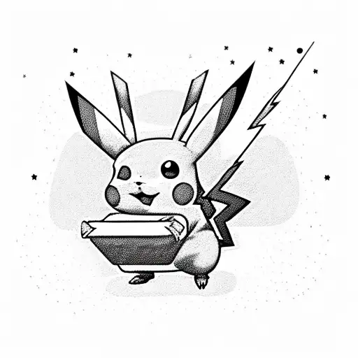 A new-school design featuring a Pikachu snorting a line of cocaine shaped like a lightning bolt tattoo design idea