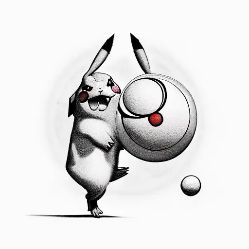 A realistic portrait of Pikachu holding a Pokeball filled with cocaine tattoo design idea