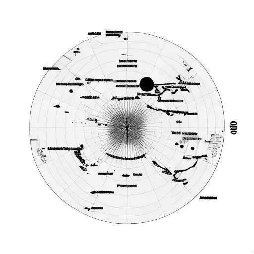 A map of the world with landmarks and symbols representing different academic fields tattoo design idea