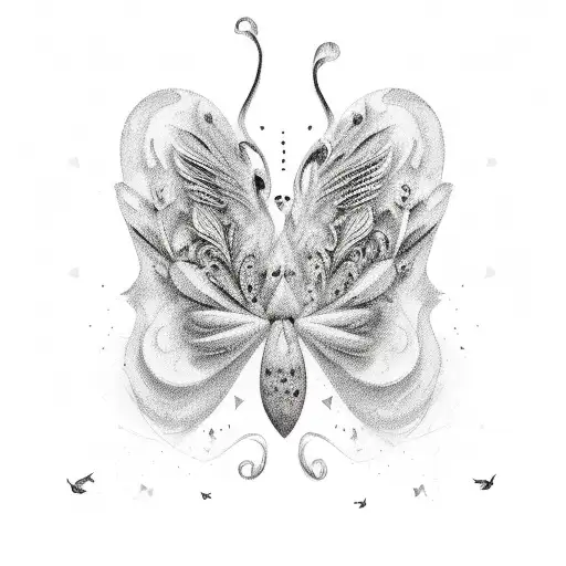 A butterly one wing is flying away with broken small pieces  tattoo design idea