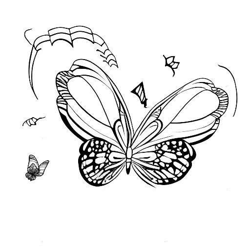 A butterly one wing  is normal other wingflying away with broken small pieces  tattoo design idea