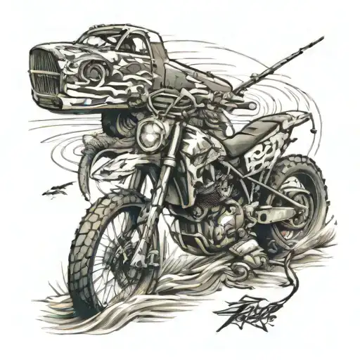 in memory of with dirt bike and fishing tattoo design idea