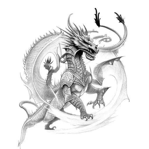 A fantasy-inspired tattoo depicting a warrior battling a dragon in the gym tattoo design idea