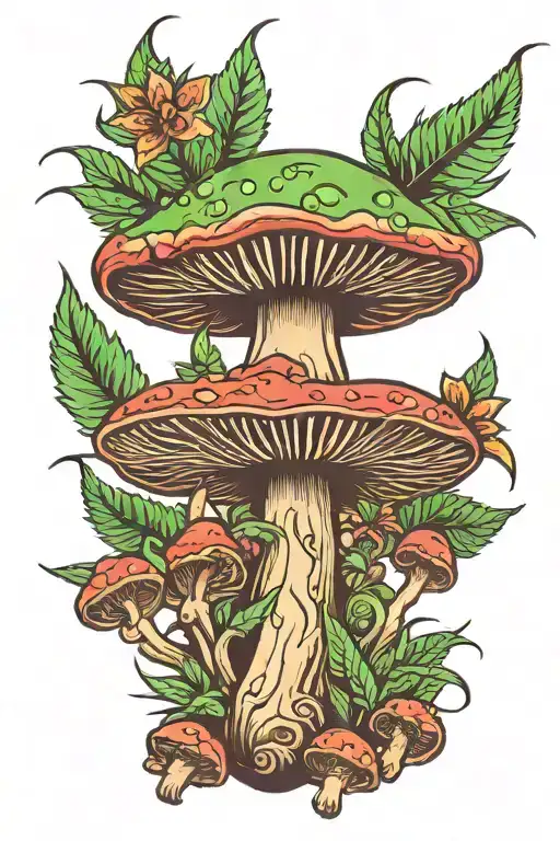 mushroom, marijuana tattoo design idea