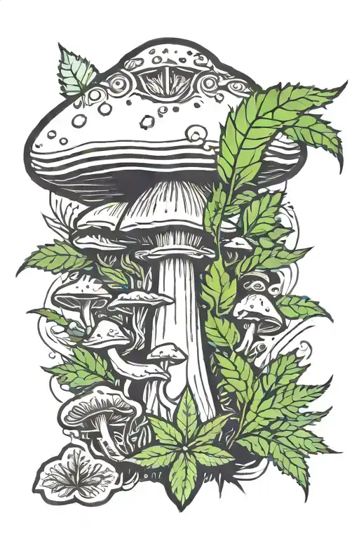 mushroom, marijuana, computer, graduation cap tattoo design idea