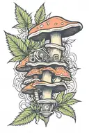 mushroom, marijuana, computer, graduation cap tattoo design idea