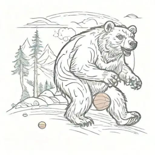 A bear playing basketball in the Alaskan wilderness tattoo design idea