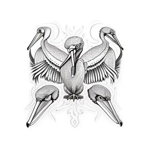 pelican with color outlined primarily in black with red and blue outline interspersed tattoo design idea
