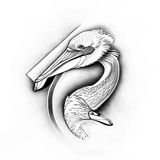 line drawing pelican outlined primarily in black with red and blue outline interspersed tattoo design idea