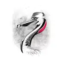 pelican with color outlined primarily in black with red and blue outline interspersed tattoo design idea
