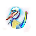 pelican with color outlined primarily in black with red and blue outline interspersed tattoo design idea
