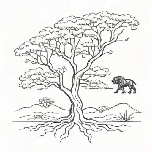african tree with baboon underneath the tree tattoo design idea