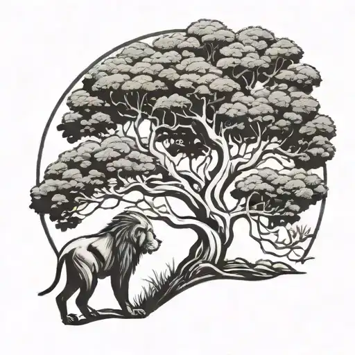 african tree with baboon underneath the tree tattoo design idea
