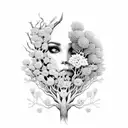 arvore com caveiras e flores saindo dos olhos e da boca tattoo design idea