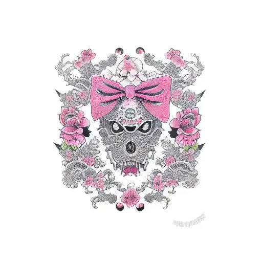 girly pink bow tattoo design idea