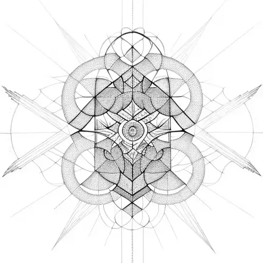 A blackwork tattoo of a sacred geometry pattern formed by fighter jets and trees tattoo design idea