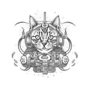 cat with muscles holding a machine gun tattoo design idea
