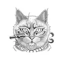 cat with muscles holding a machine gun tattoo design idea