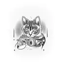 cat with muscles holding a machine gun tattoo design idea