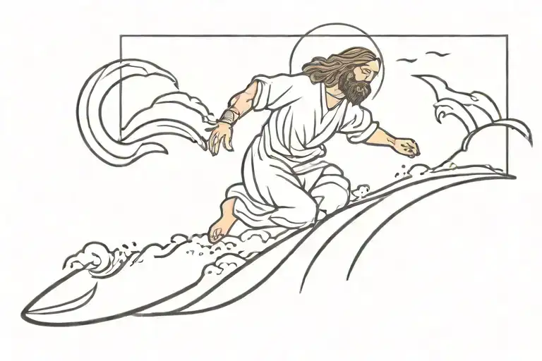 Jesus Christ surfing wave tattoo design idea