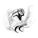 Surfer silhouette with crashing waves and seashells tattoo design idea