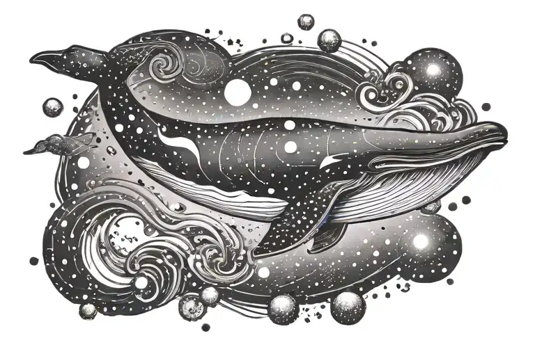 whale in space theme tattoo design idea