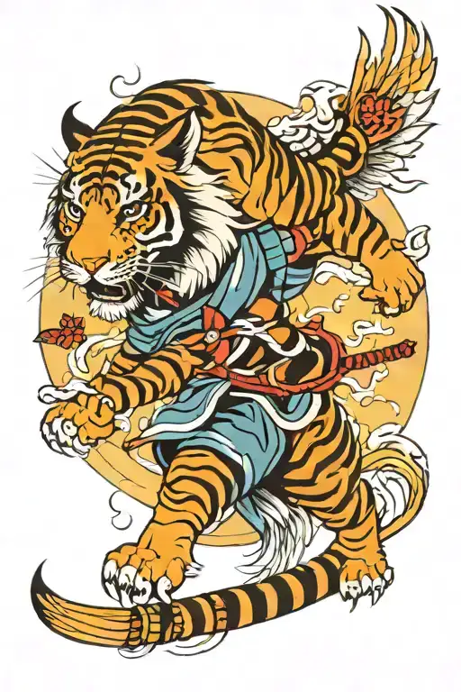 samurai, tiger, eagle tattoo design idea