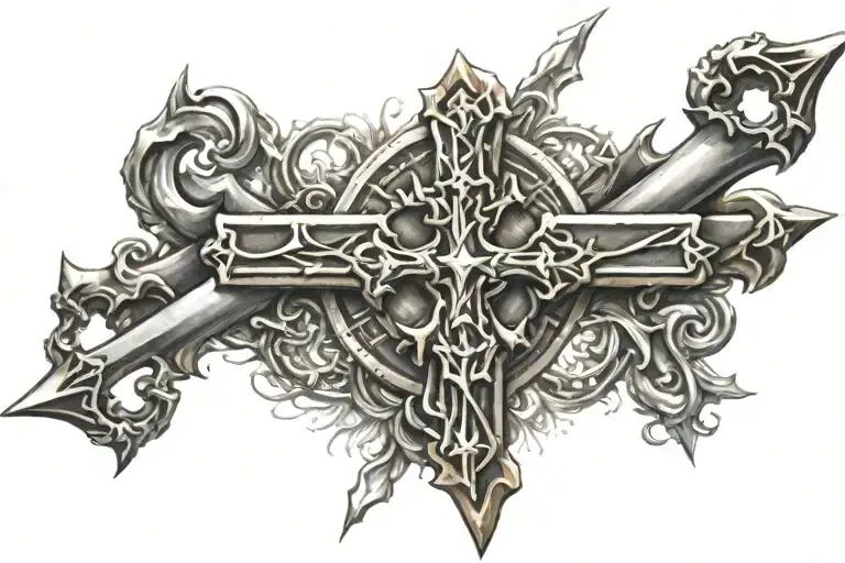 Combine elements of a cross and a sword to create a bold and dynamic tattoo, symbolizing your commitment to your Christian beliefs and your inner strength tattoo design idea