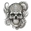 skull, serpent coiling, realism eyeball, smoke rising, death tattoo design idea