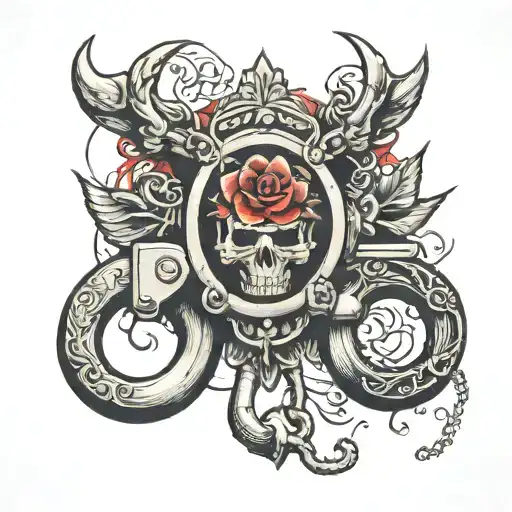 bottomless pit handcuffs and nails tattoo design idea