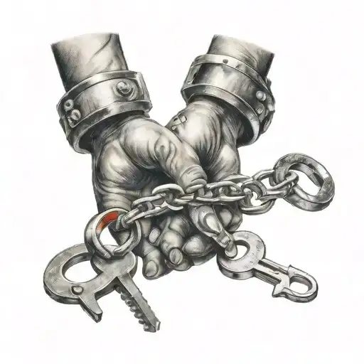 well handcuffs and nails tattoo design idea