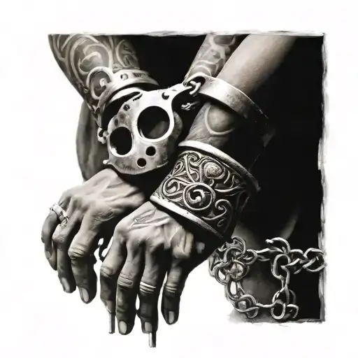 ancient well handcuffs and nails tattoo design idea