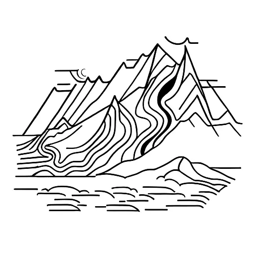 A minimalist tattoo of the Karakoram Highway winding through the majestic mountains of Pakistan tattoo design idea
