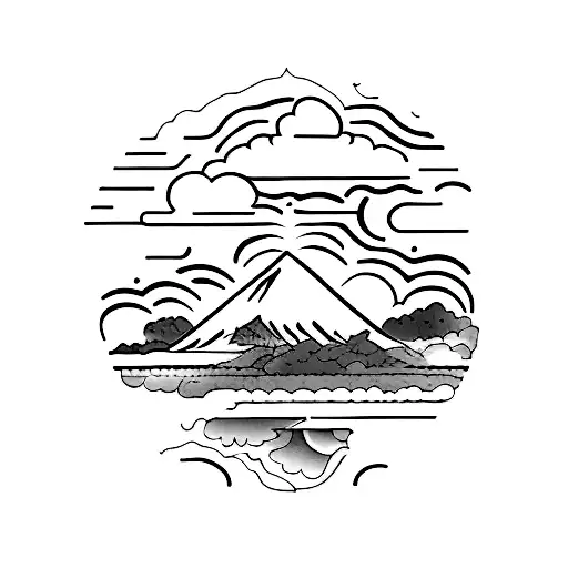 A minimalist tattoo of the Acatenango volcano in Guatemala surrounded by lush greenery tattoo design idea