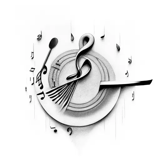 A chef's knife with musical notes as the blade tattoo design idea