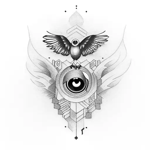 bird flying with eyes on the corpses tattoo design idea