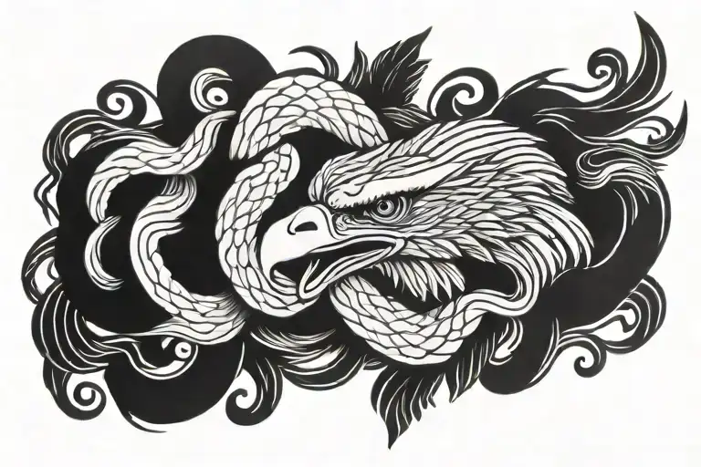 big snake fighting eagle tattoo design idea