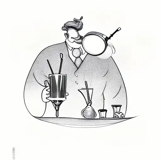a bartender mixing cocktails with musical notes and lyrics tattoo design idea