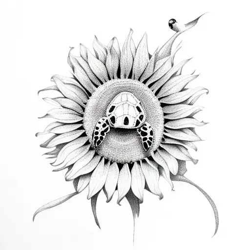 Sea Turtle on a Sunflower tattoo design idea