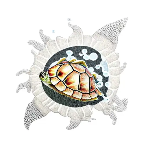 Sea Turtle on a Sunflower tattoo design idea