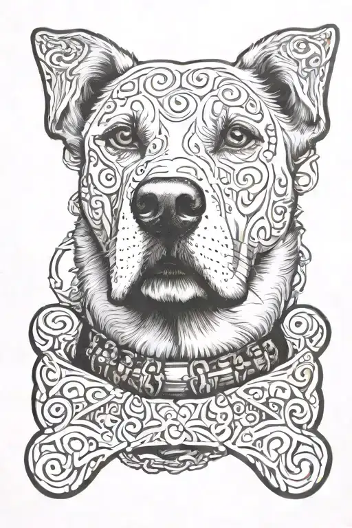 dog bone with collars wrapping around it  tattoo design idea