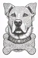 dog bone with collars wrapping around it  tattoo design idea