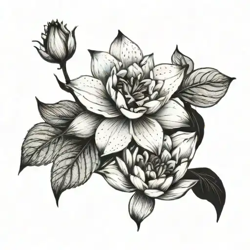A beautiful larkspur flower and water lily intertwined in a delicate and elegant design tattoo design idea