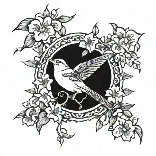 jasmine flower bougainvillea flower sparrow bird expatriate life Türkiye respect abundance peace tattoo design idea