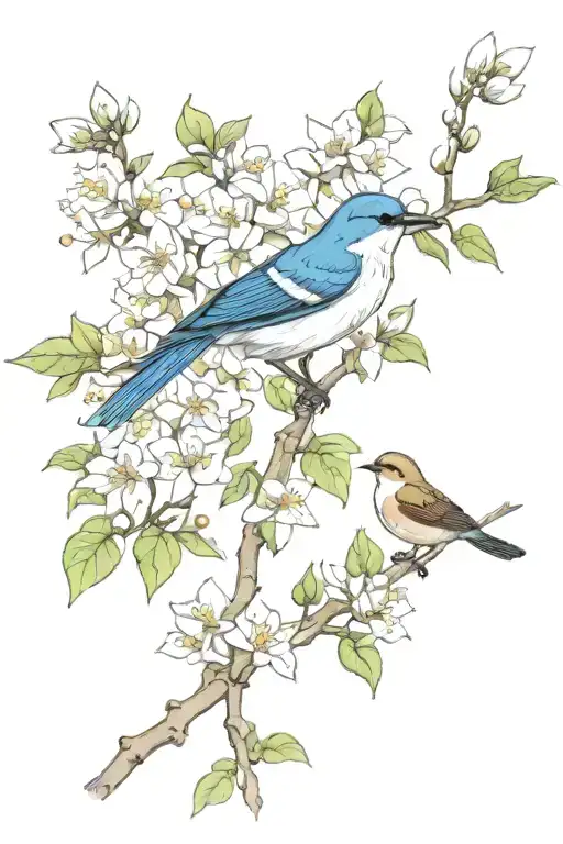 jasmine flower bougainvillea flower sparrow bird expatriate life Türkiye respect abundance peace tattoo design idea