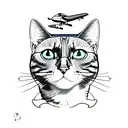 cat with aeroplane tattoo design idea